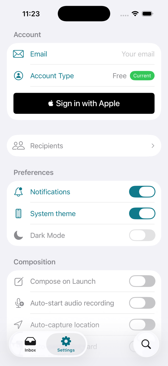 Settings with privacy controls